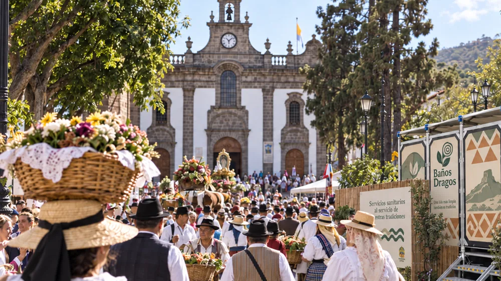 Romería canaria con unidades sanitarias instaladas al borde del recorrido